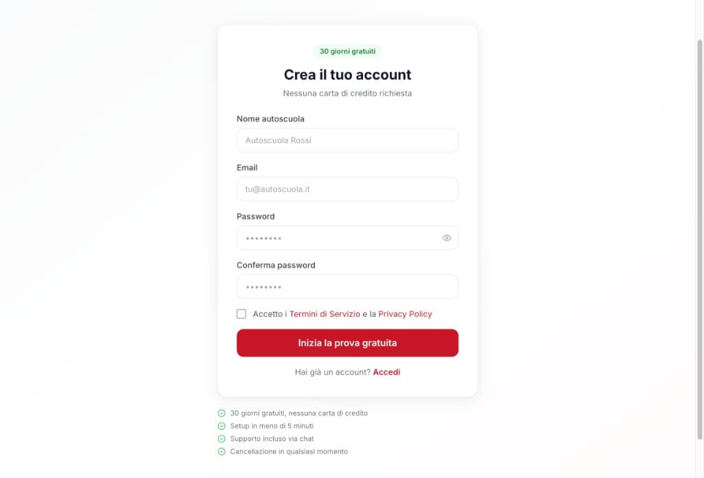 Schermata di registrazione GuidaFlow